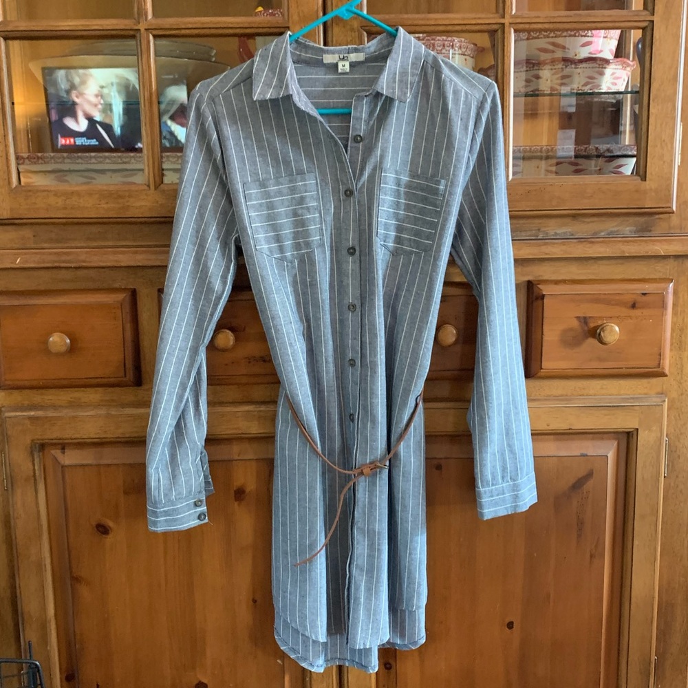 Striped chambray shirt dress
